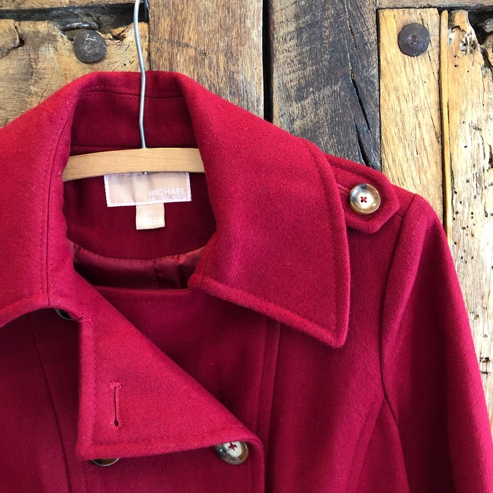 Michael Kors Double Breasted Red Wool Pea Coat S